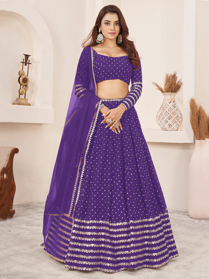 Fascinating Violet Sequins Georgette Engagement Wear Lehenga Choli