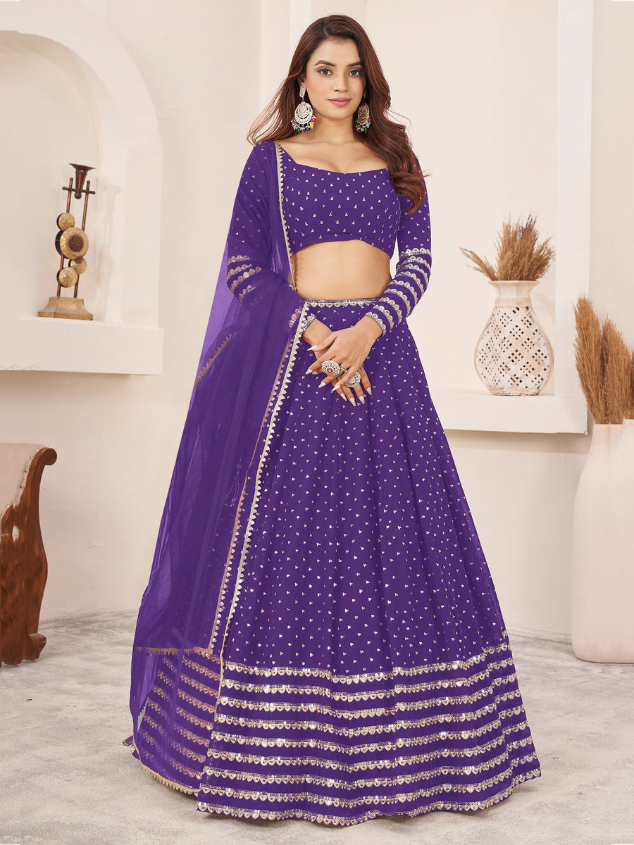 Fascinating Violet Sequins Georgette Engagement Wear Lehenga Choli