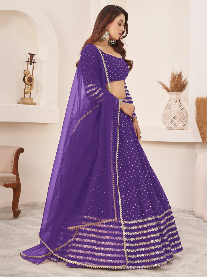 Fascinating Violet Sequins Georgette Engagement Wear Lehenga Choli
