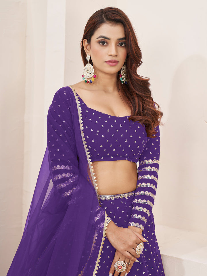 Fascinating Violet Sequins Georgette Engagement Wear Lehenga Choli