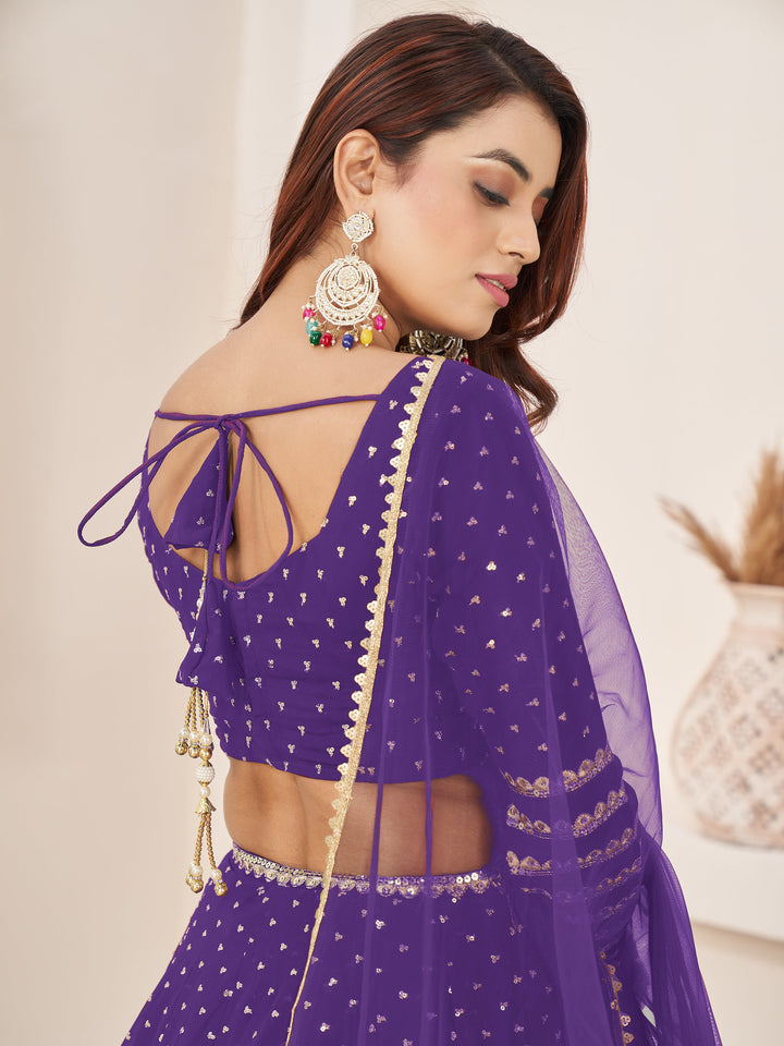 Fascinating Violet Sequins Georgette Engagement Wear Lehenga Choli