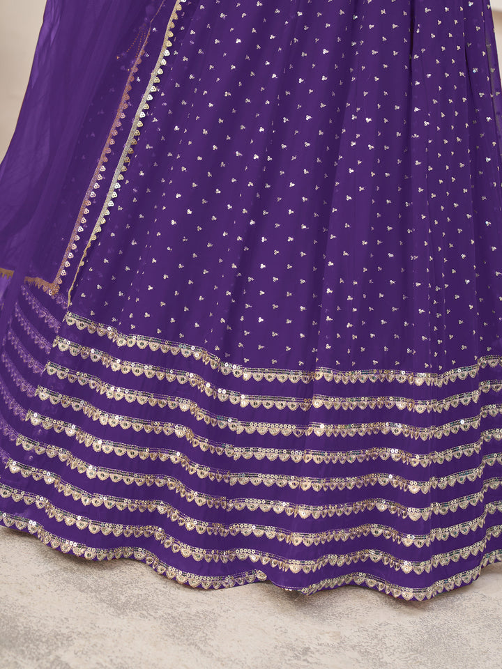 Fascinating Violet Sequins Georgette | Engagement Wear Lehenga Choli Edition