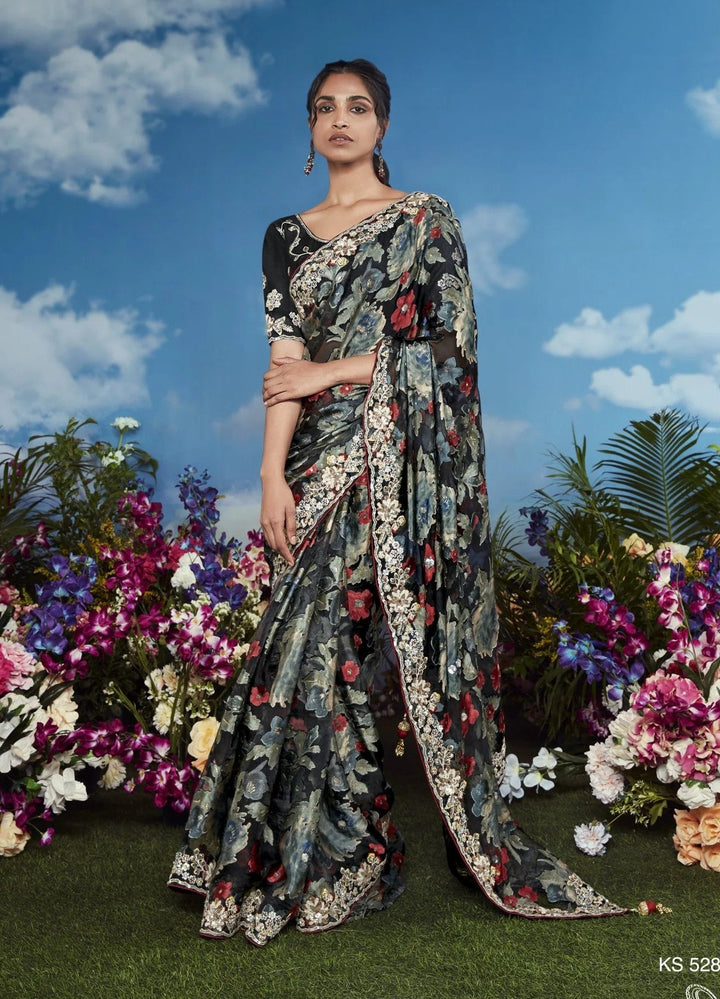 Elegant Black Embroidered Saree | Luxurious Design for Weddings & Events