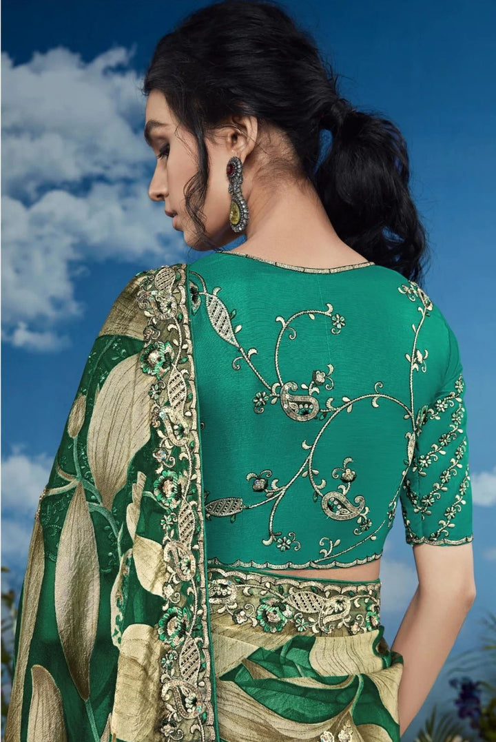 Graceful Green Saree | Perfect Embroidery for Weddings & Traditional Events