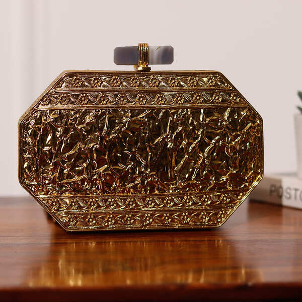 Inaayat Brass Mother of Pearl Clutch | Trendy Octagon-Shaped Bag