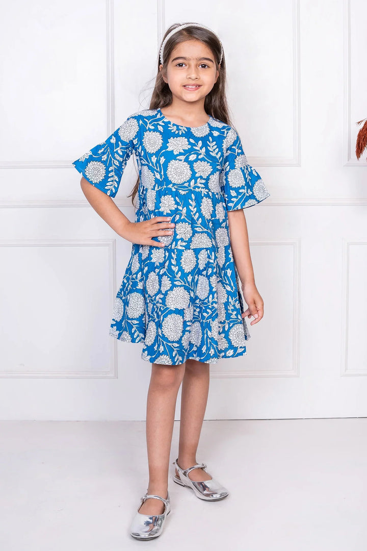Breezy Blooms: Cotton Mommy & Me Dresses in Blue & White Floral