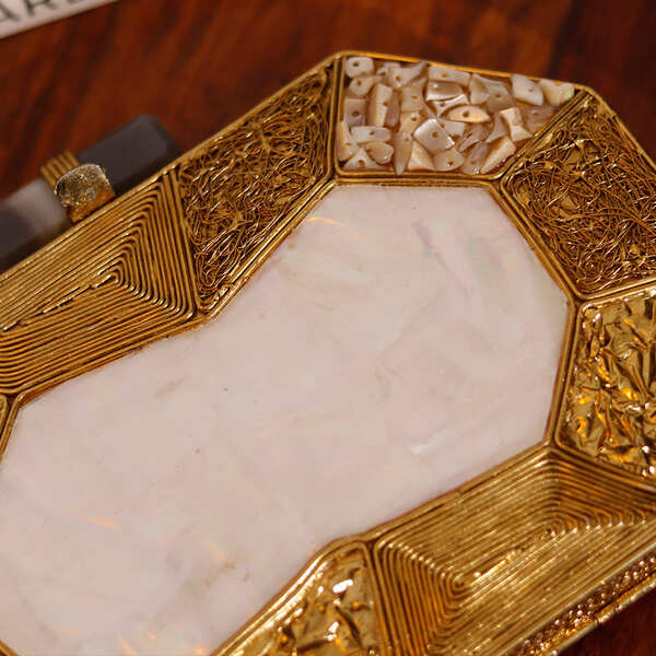 Inaayat Brass Mother of Pearl Clutch | Trendy Octagon-Shaped Bag