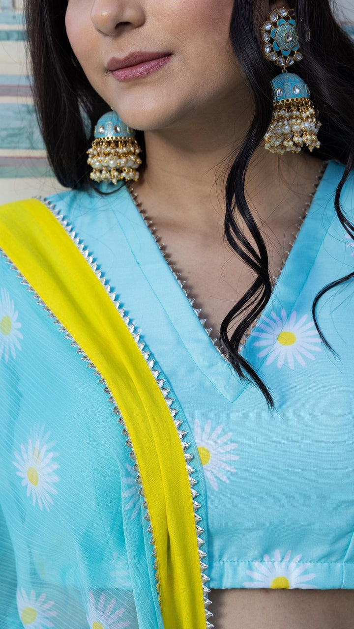 Signature Elegance Unveiled | Blue Muslin Lehenga & Chiffon Dupatta