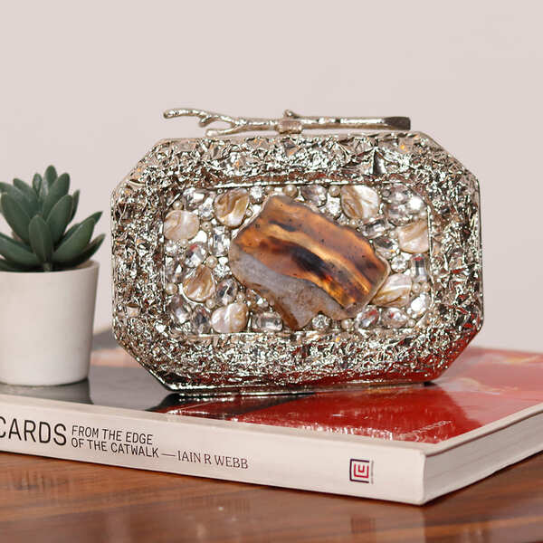 Burj Embellished Agate Stone Clutch | Designer Fashion Statement Bag