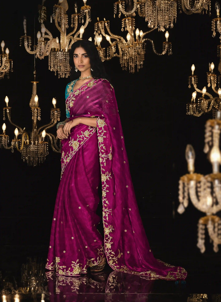 Bright Pink Fancy Saree with Heavy Embroidery for Wedding Saree
