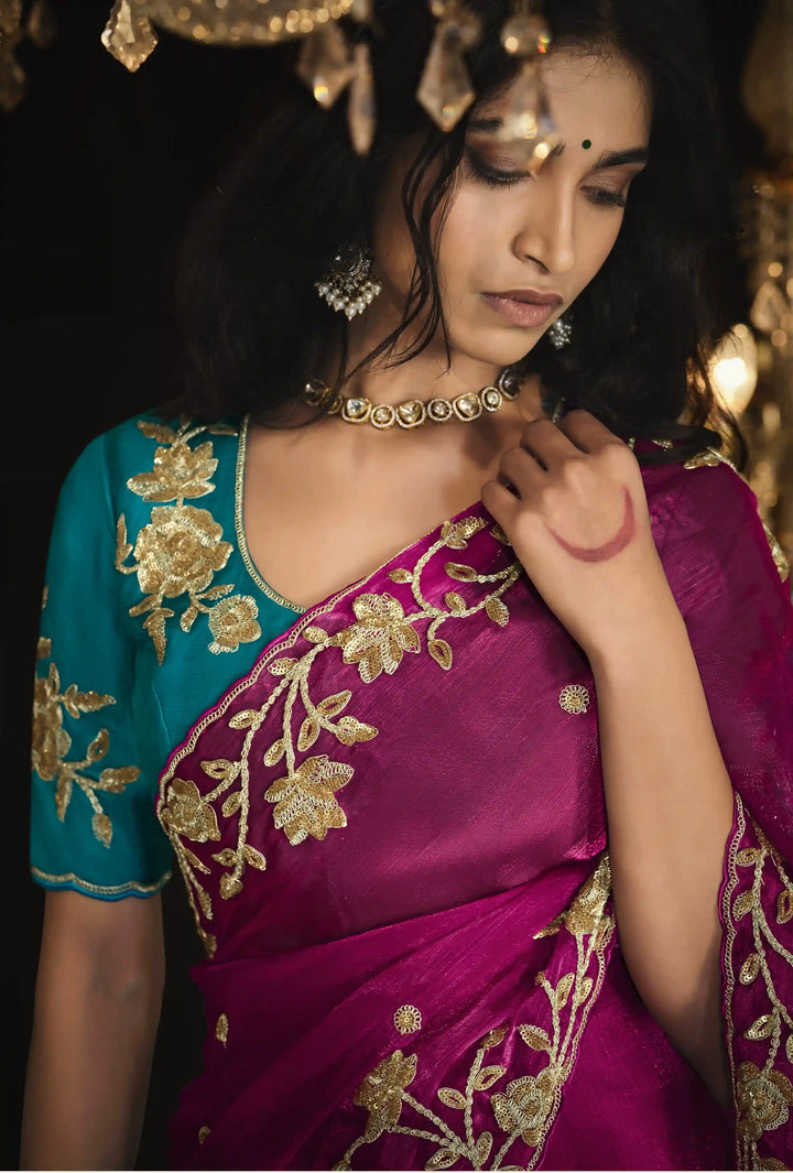 Bright Pink Fancy Saree with Heavy Embroidery for Wedding Saree