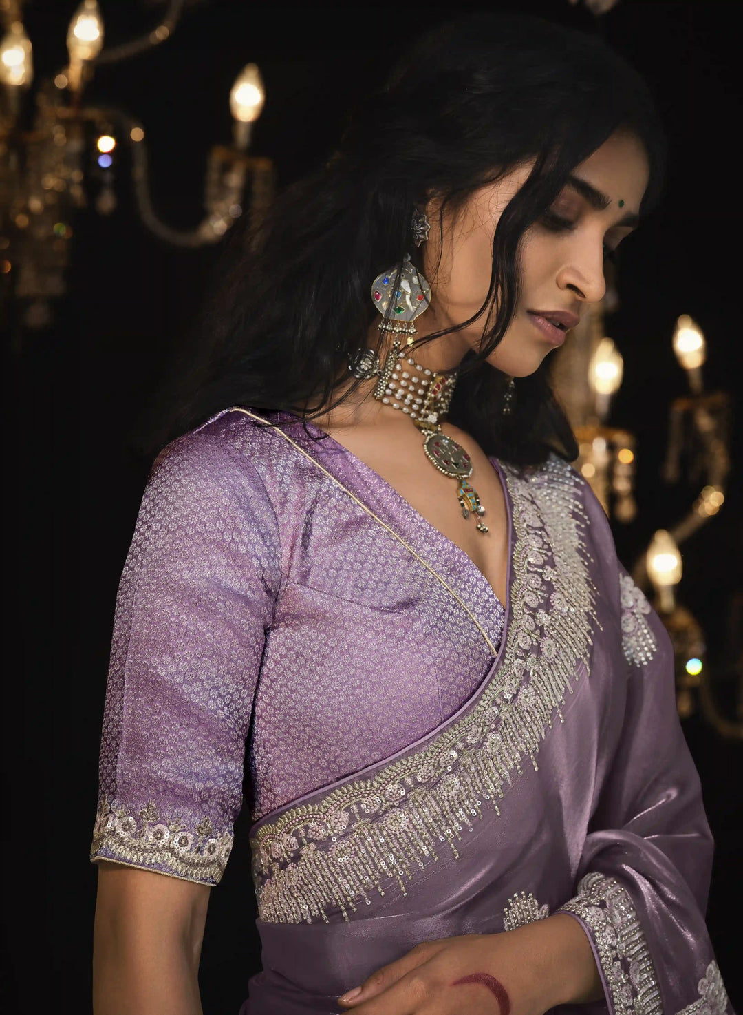 Designer Mauve Fancy Embroidered  Saree for Wedding Wear