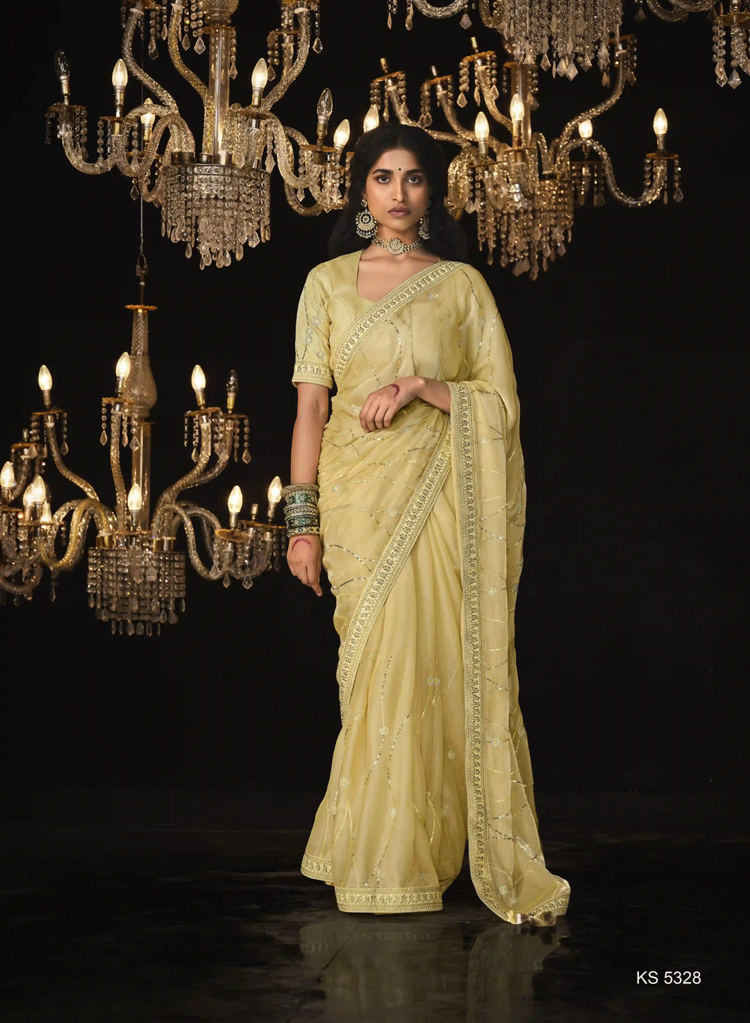 Designer Light Yellow Embroidered Saree for Wear