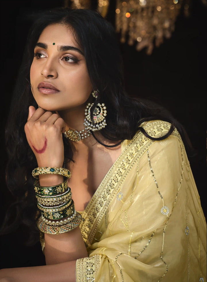 Designer Light Yellow Embroidered Saree for Wear
