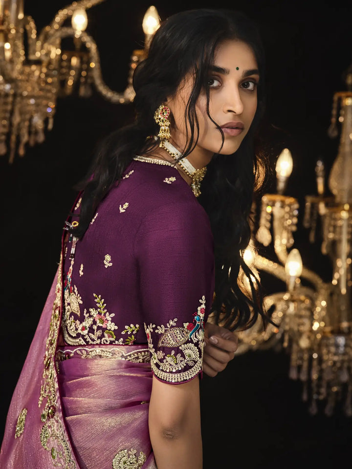 Pink Designer Saree with Heavy Border & Embroidered Blouse