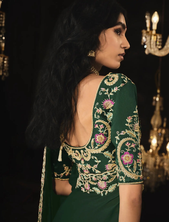 Elegant Green Embroidered Saree with Heavy Work for Wedding