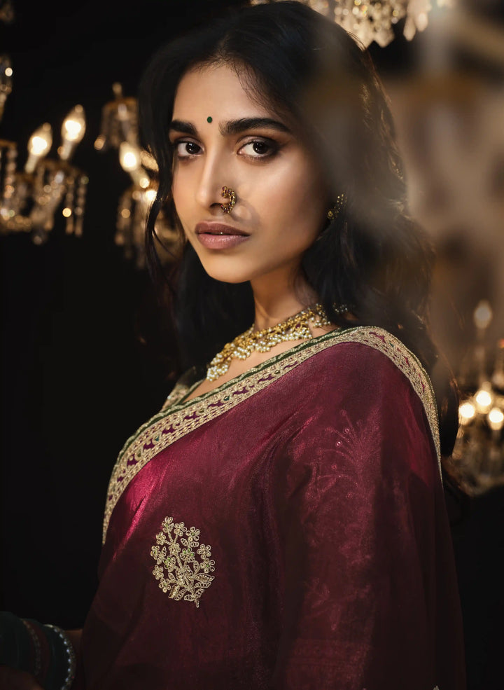 Designer Premium Maroon Fancy Saree for Wedding & Party Wear