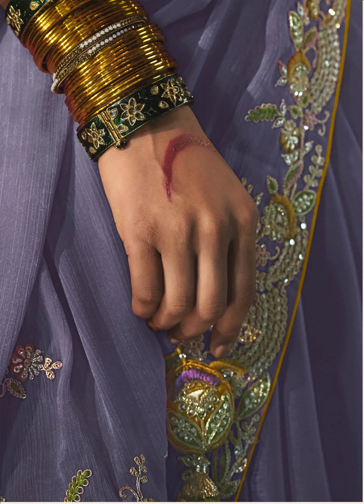 Lavender Fancy Saree with Heavy Embroidery Work for Weddings