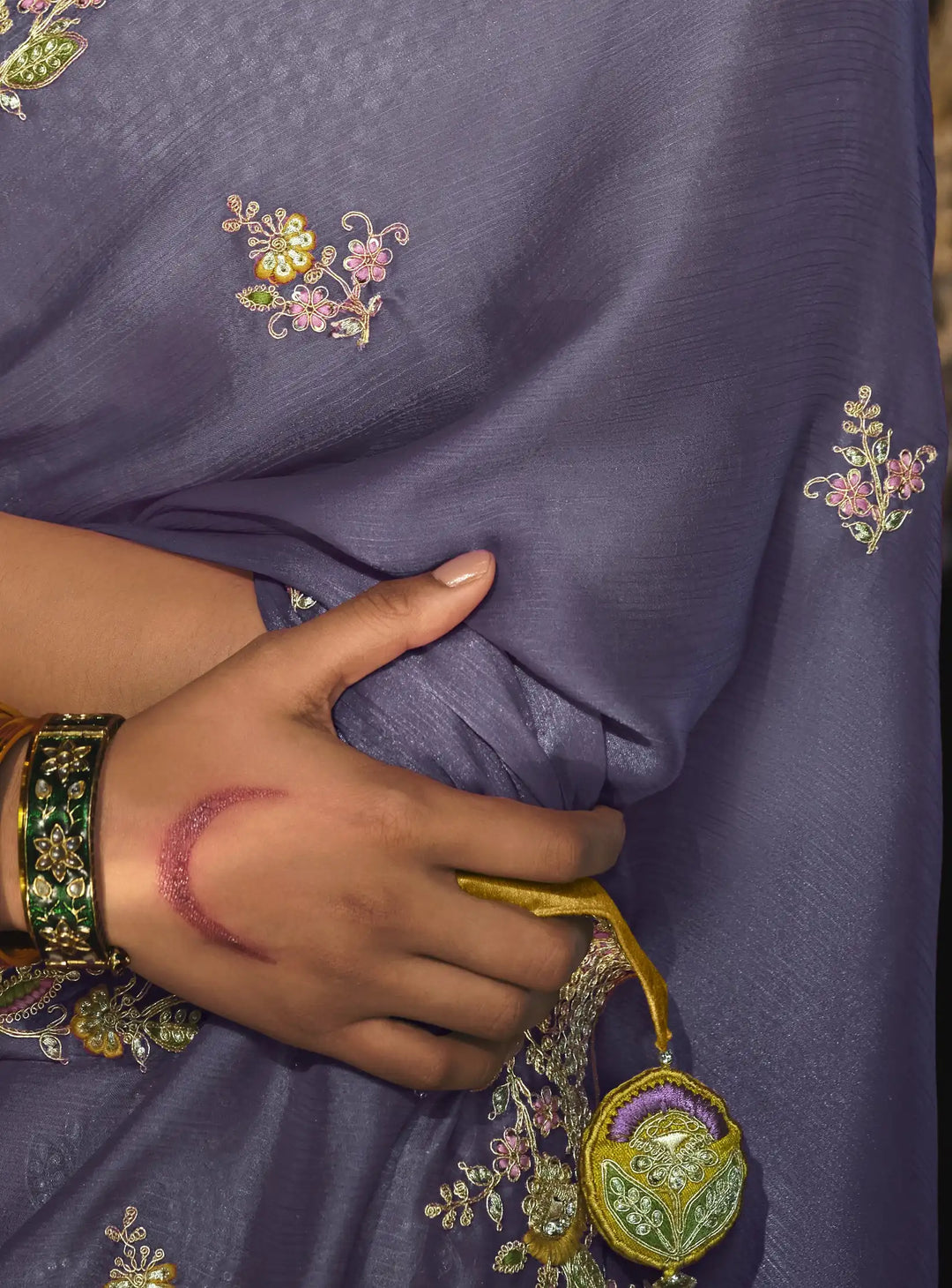 Lavender Fancy Saree with Heavy Embroidery Work for Weddings