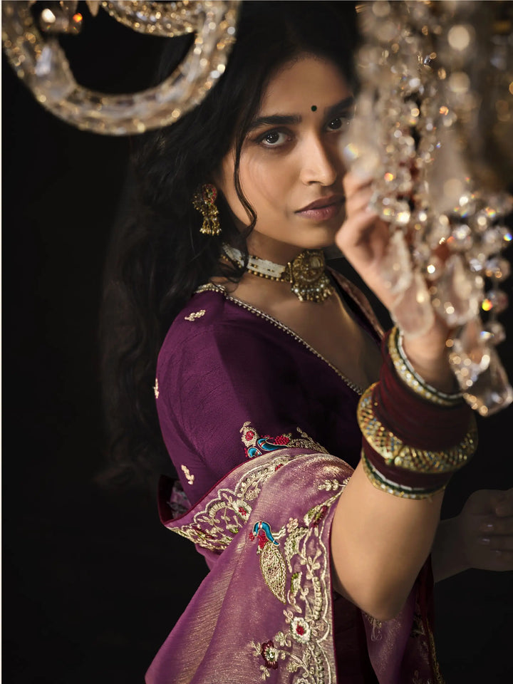Pink Designer Saree with Heavy Border & Embroidered Blouse