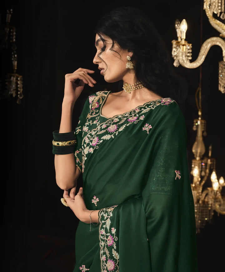 Elegant Green Embroidered Saree with Heavy Work for Wedding