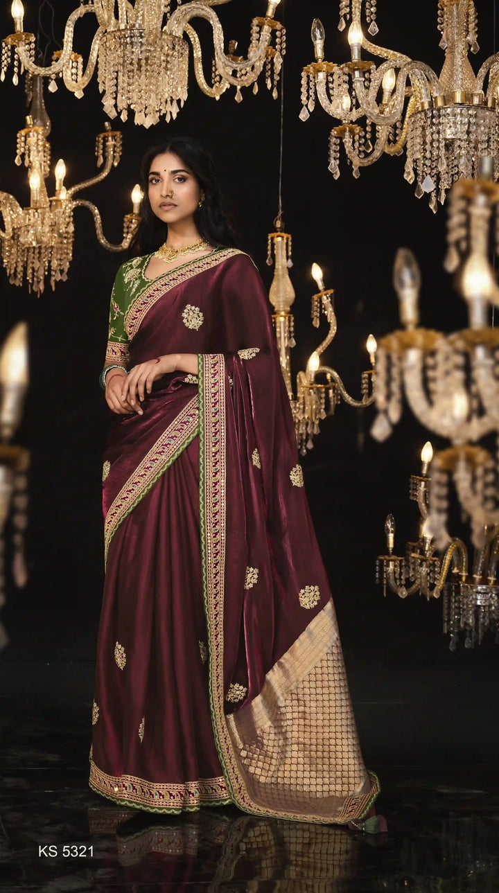 Designer Premium Maroon Fancy Saree for Wedding & Party Wear