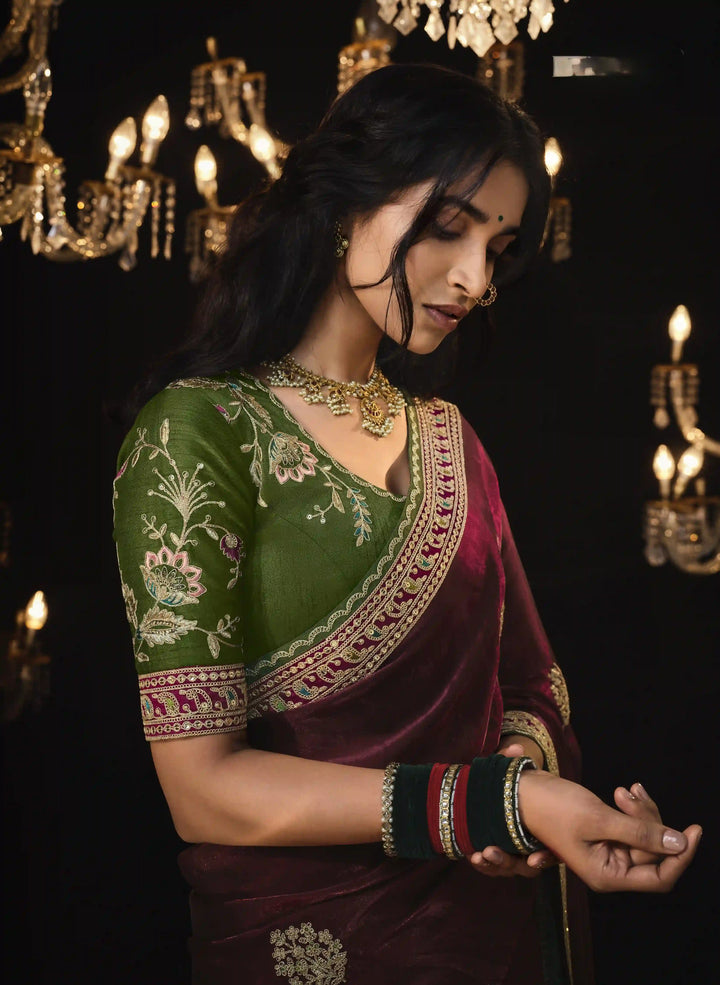 Designer Premium Maroon Fancy Saree for Wedding & Party Wear
