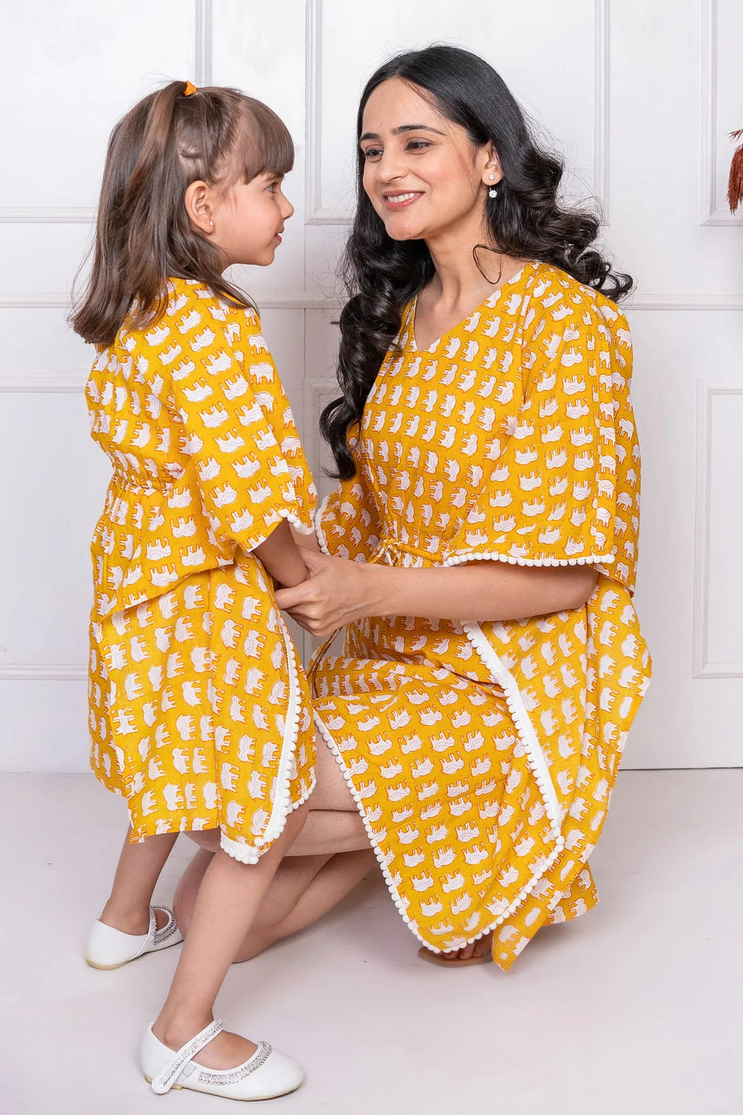 Mommy & Me Matching Set: Mustard Rabbit Kaftan & Shorts