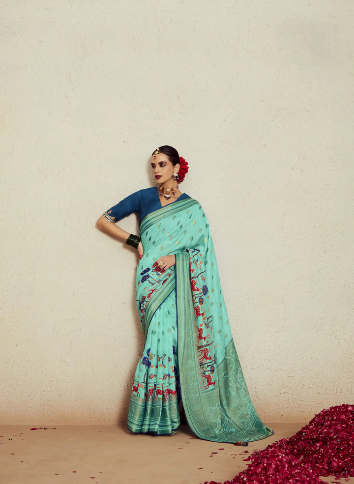 Sophisticated Sea Green Silk Saree - Embroidered Silk Blouse Combo