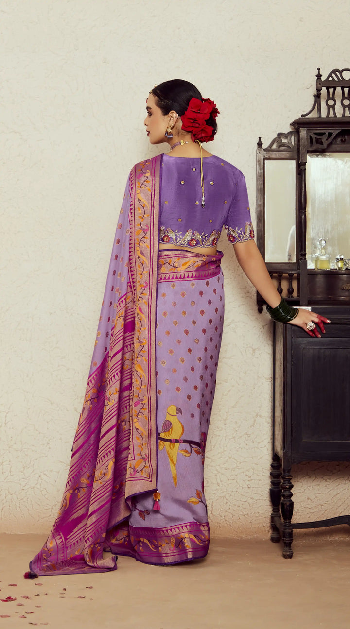 Timeless Lavender Silk Saree with Dupion Blouse & Embroidery Work