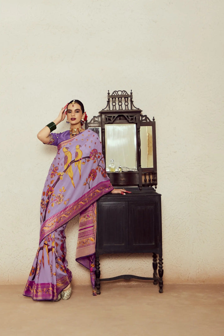 Timeless Lavender Silk Saree with Dupion Blouse & Embroidery Work