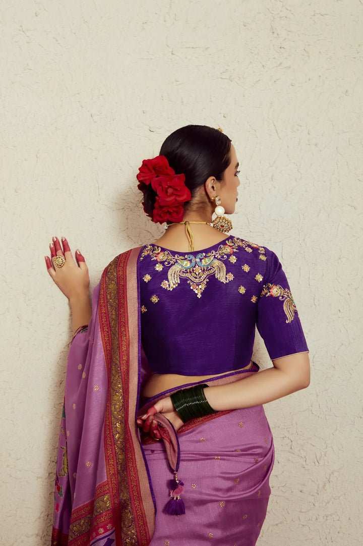 Purple Silk Saree with Dupin & Silk Blouse – Embroidery Work