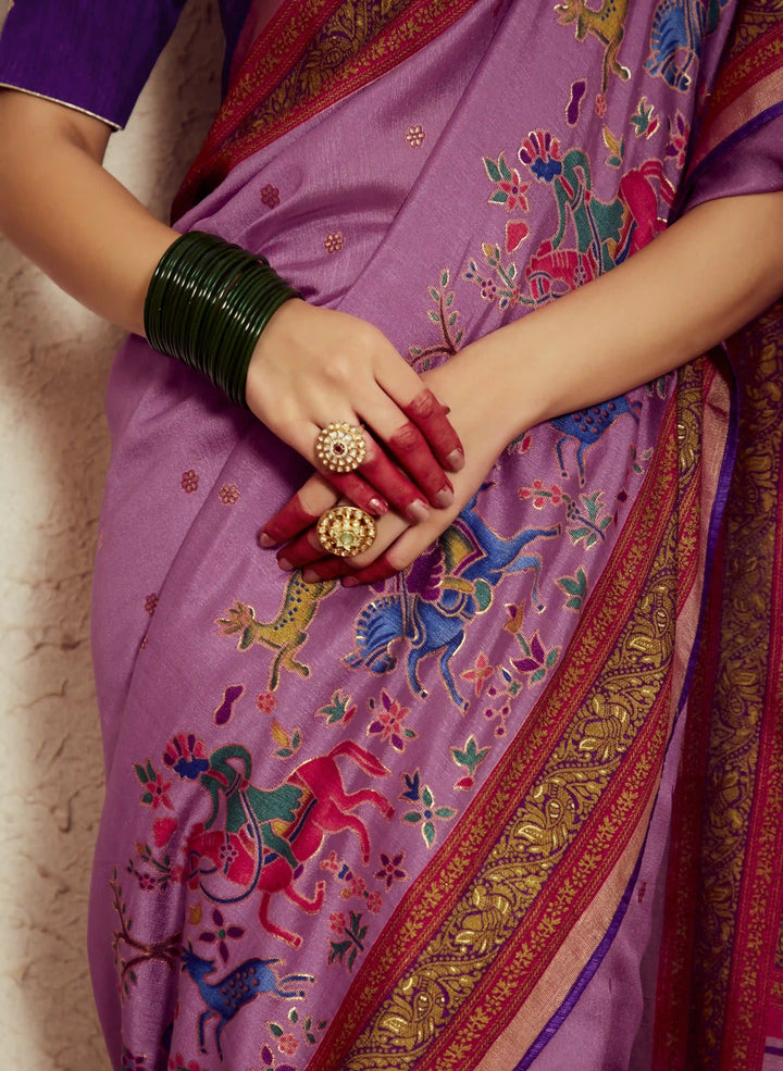 Purple Silk Saree with Dupin & Silk Blouse – Embroidery Work