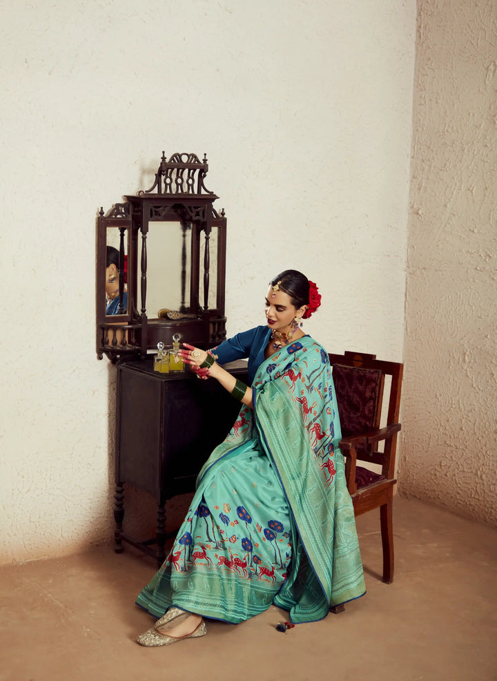 Sophisticated Sea Green Silk Saree - Embroidered Silk Blouse Combo