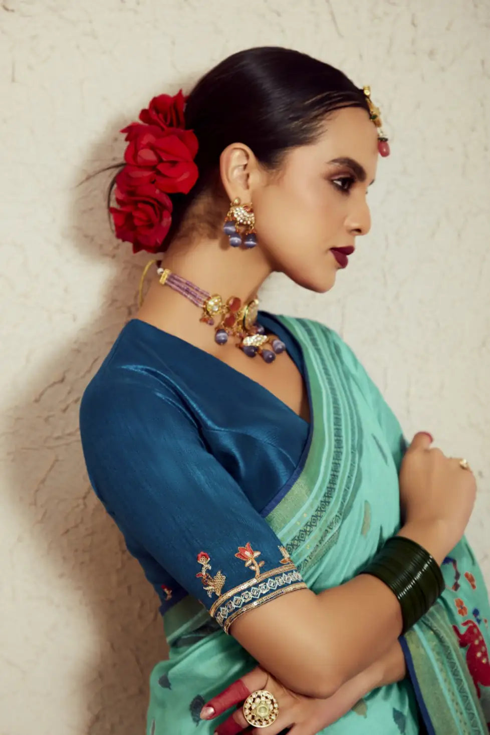Sophisticated Sea Green Silk Saree - Embroidered Silk Blouse Combo