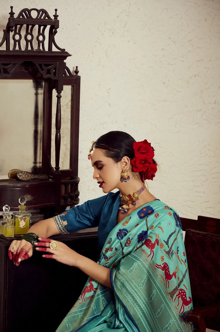 Sophisticated Sea Green Silk Saree - Embroidered Silk Blouse Combo