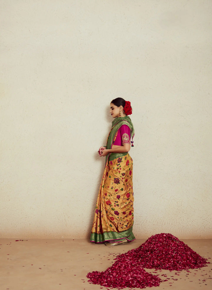 Chic Mustard Silk Saree with Dupin Blouse & Stylish Embroidery Work
