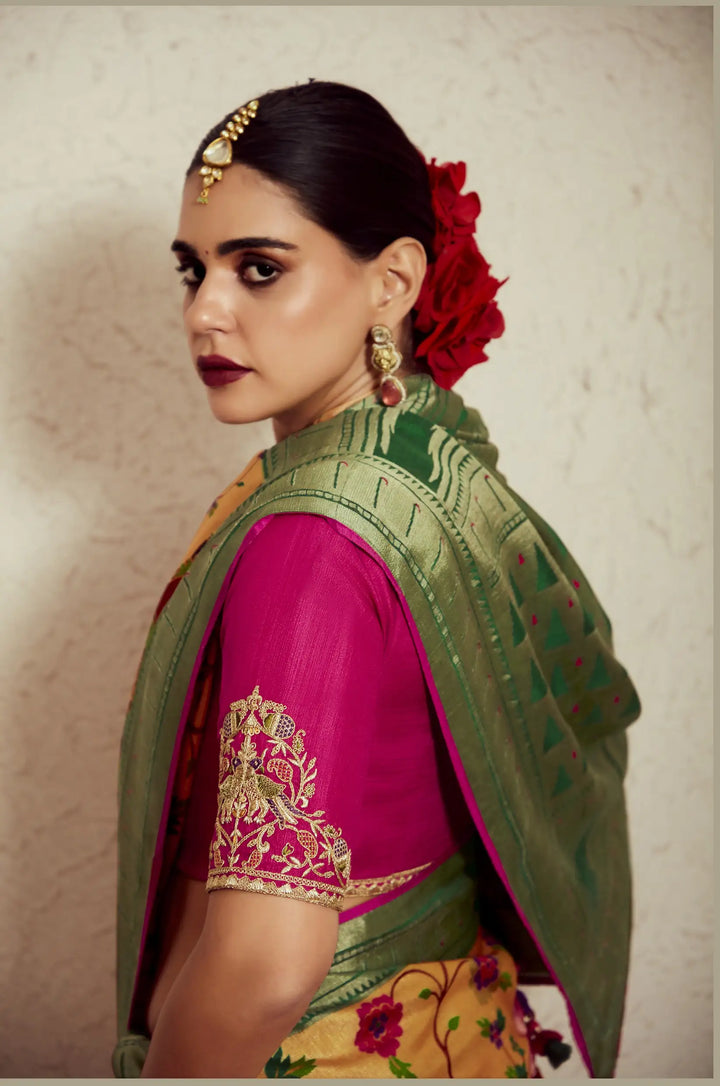 Chic Mustard Silk Saree with Dupin Blouse & Stylish Embroidery Work