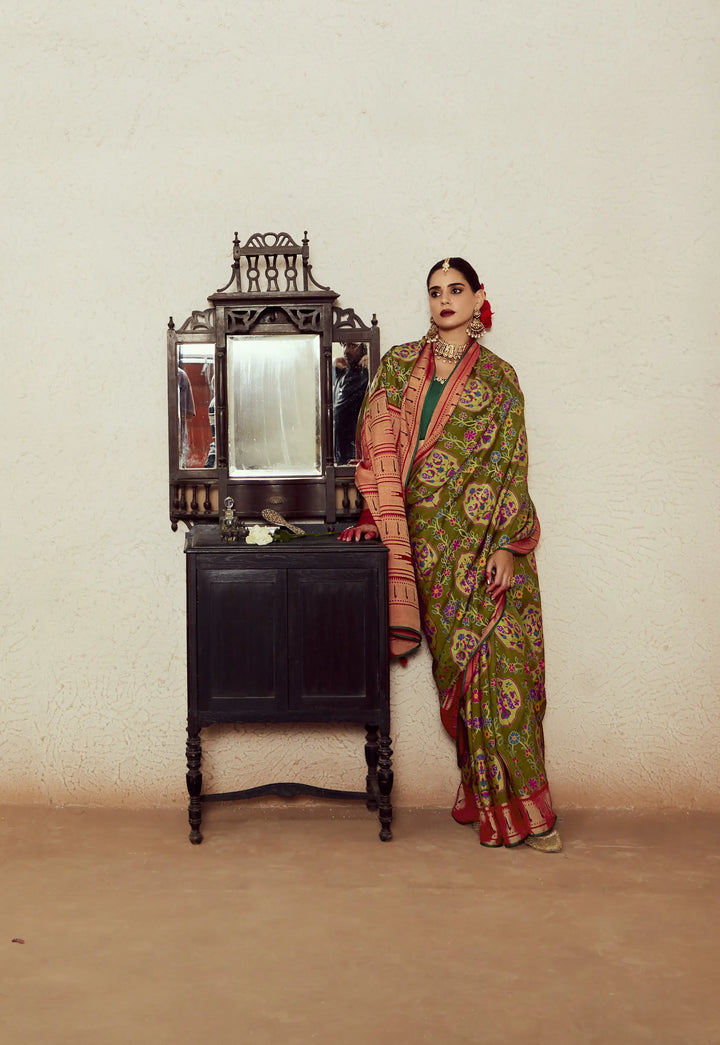 Exclusive Dusty Green Silk Saree with Elegant Embroidery