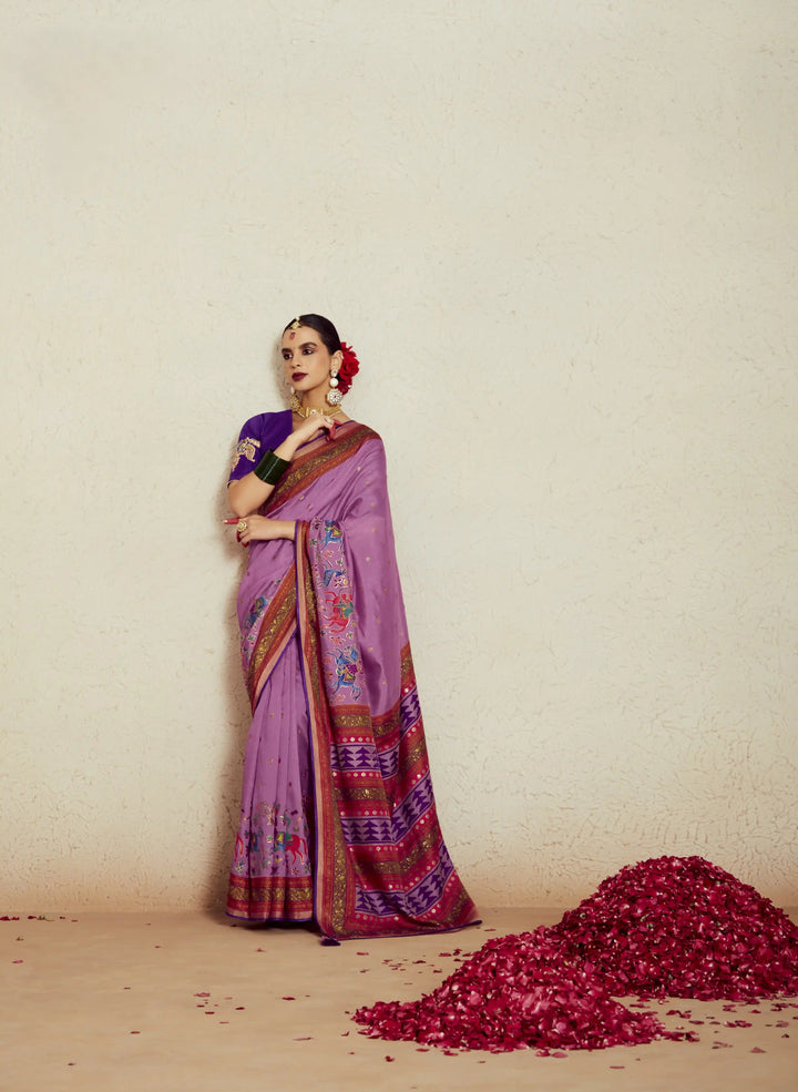 Purple Silk Saree with Dupin & Silk Blouse – Embroidery Work