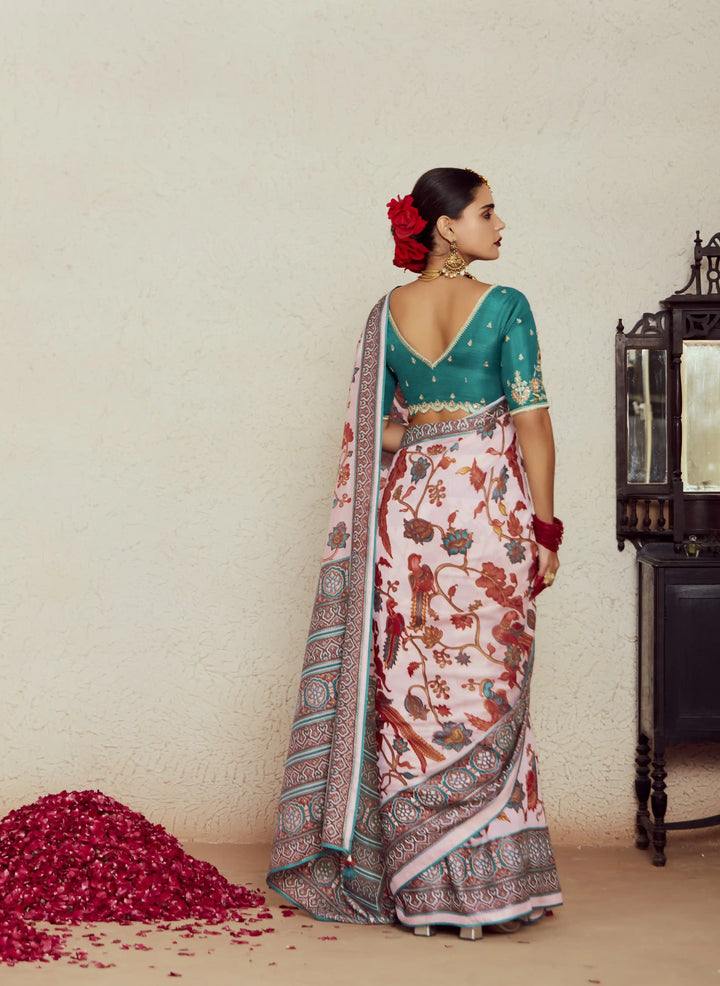 Gorgeous Pink Silk Saree with Dupin Blouse & Beautiful Embroider