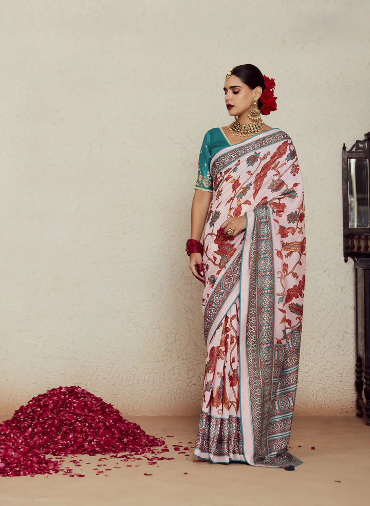 Gorgeous Pink Silk Saree with Dupin Blouse & Beautiful Embroider