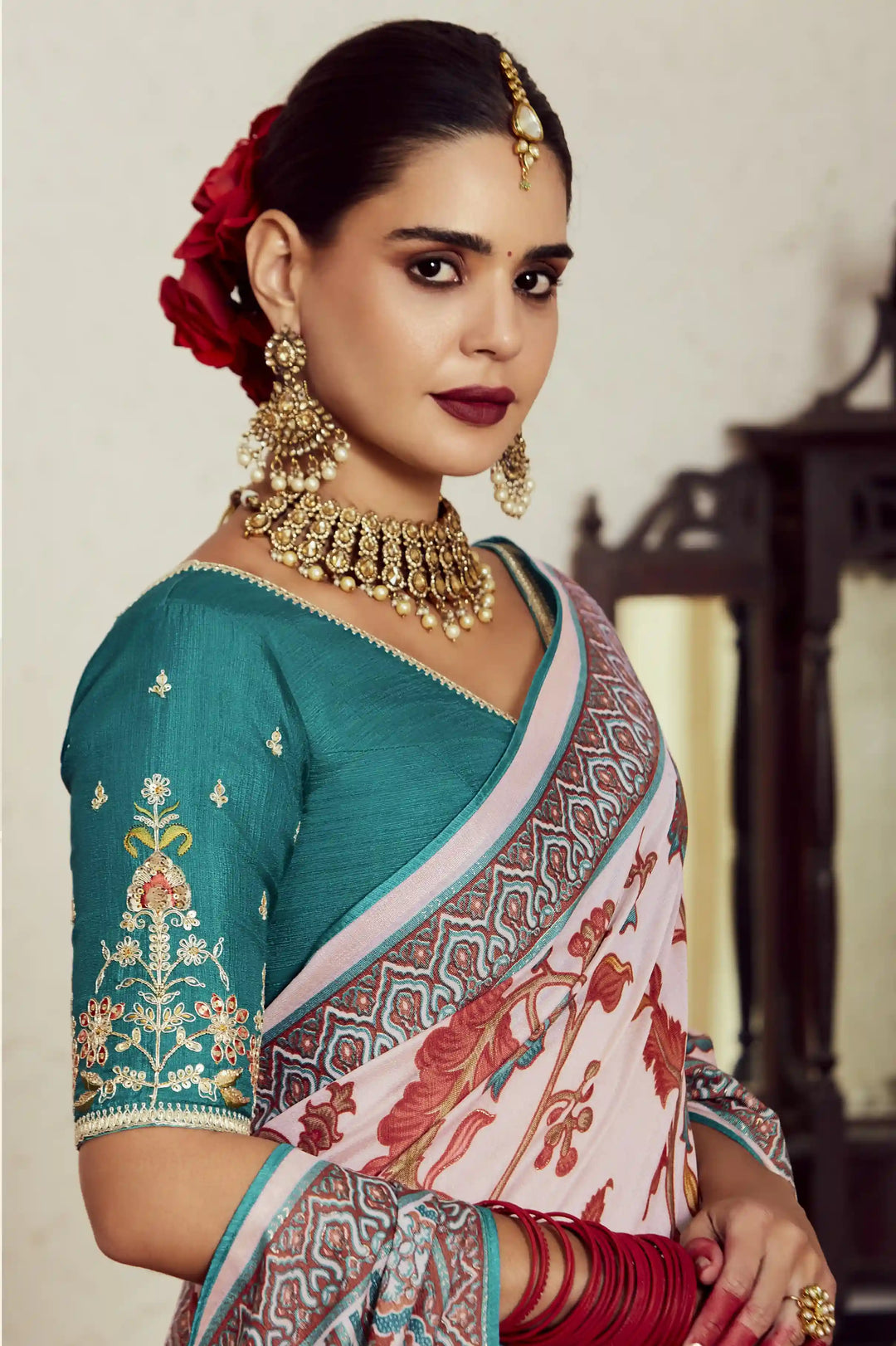 Gorgeous Pink Silk Saree with Dupin Blouse & Beautiful Embroider