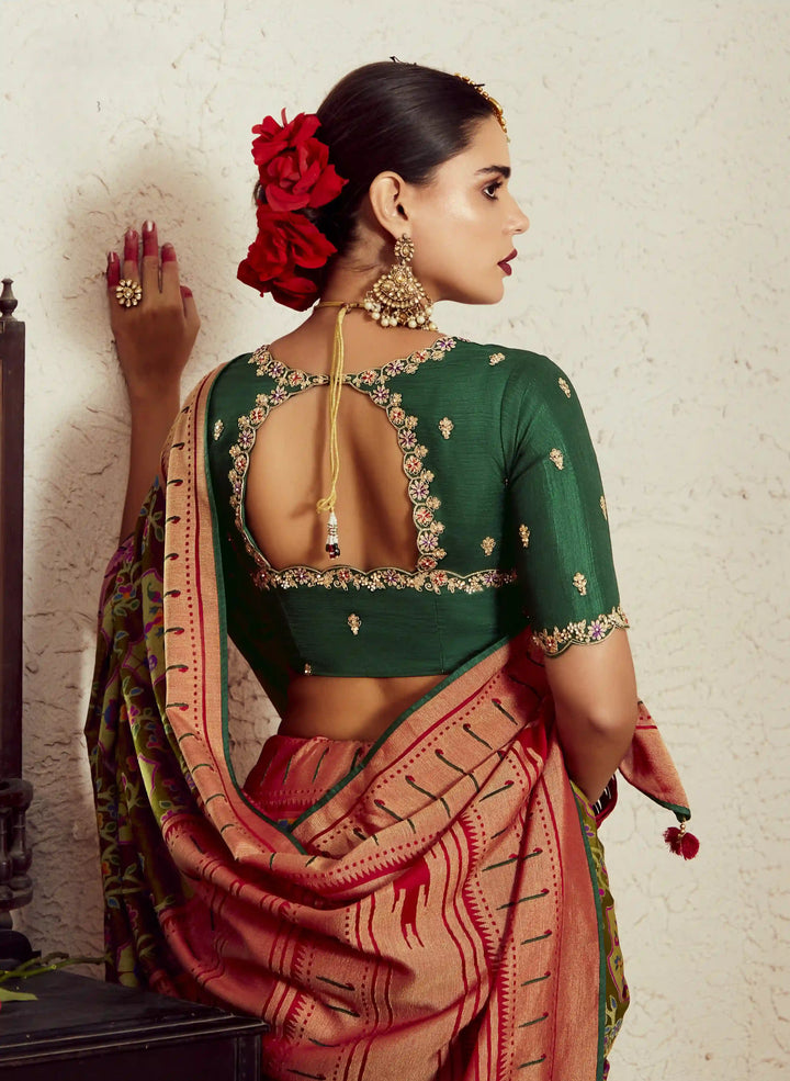 Exclusive Dusty Green Silk Saree with Elegant Embroidery