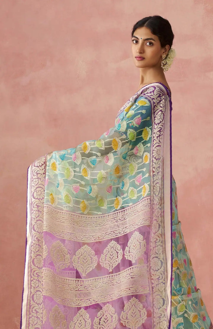 Charming Organza Saree in Sky Blue with Banglori Silk Blouse"