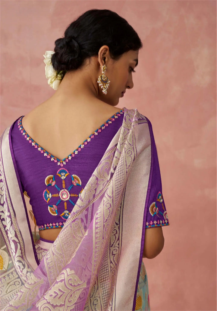 Charming Organza Saree in Sky Blue with Banglori Silk Blouse"