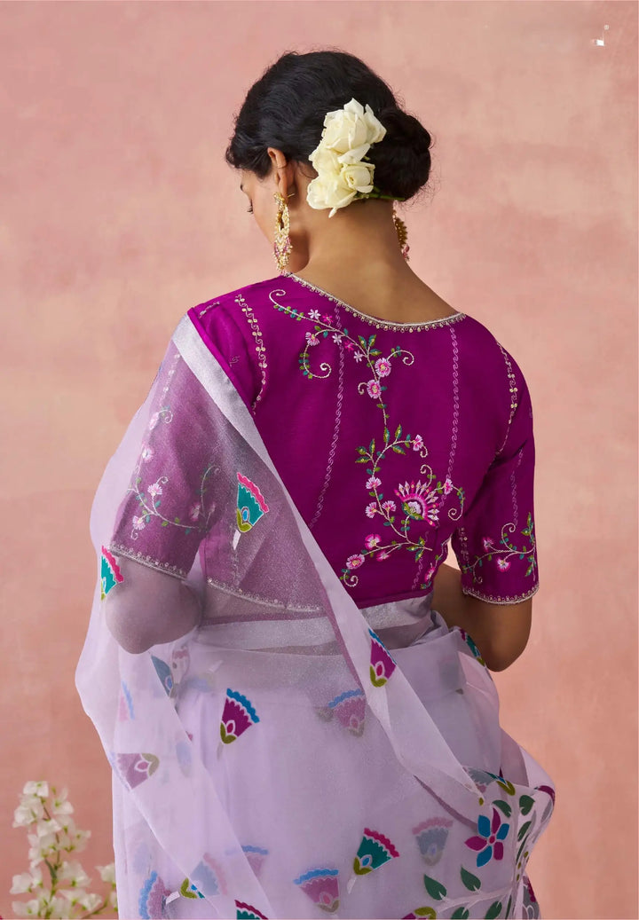 Lavender Organza Saree with Silk Blouse – Graceful & Trendy