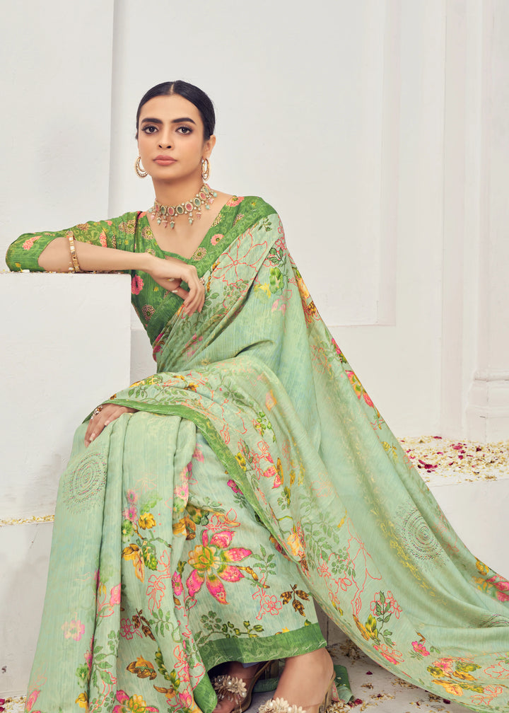 Traditional Pista Green Silk Viscose Saree with Jacquard Zari Work