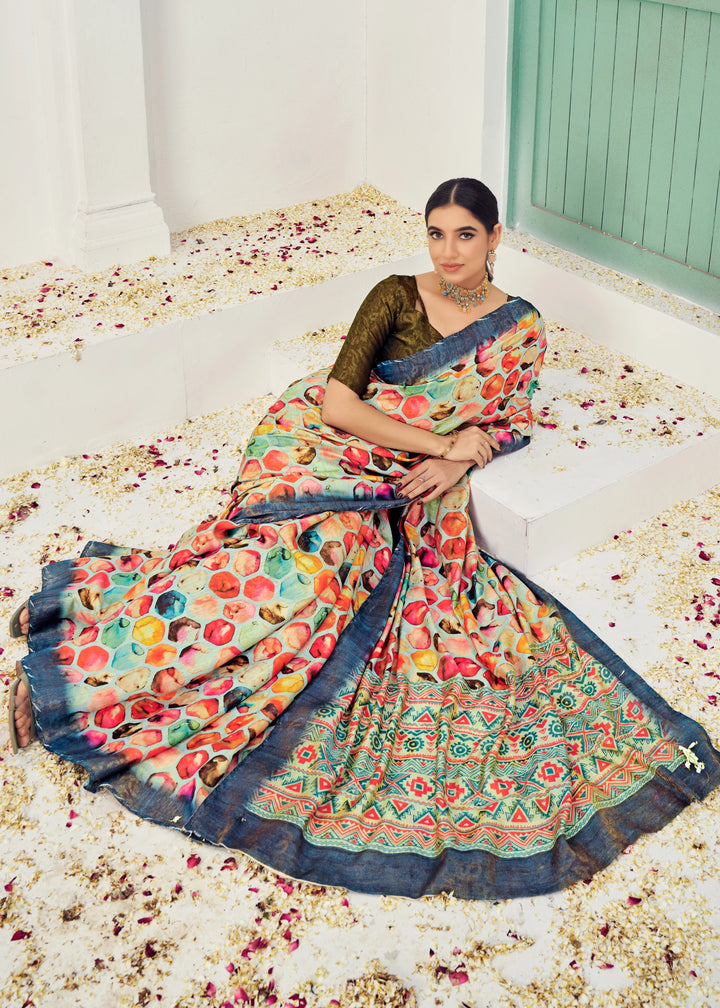 Multicolor Silk Viscose Saree with Jacquard Zari Weaving