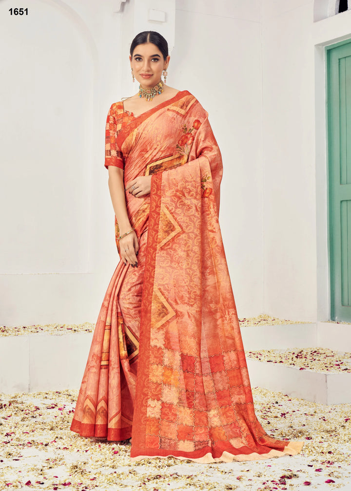 Orange Natural Silk Viscose Saree with Pure Jacquard Zari Work for Festive Wear